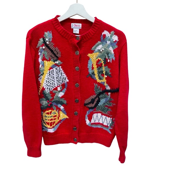 Vintage ORVIS Holiday Button Up Sweater! RARE Size M - Picture 1 of 5